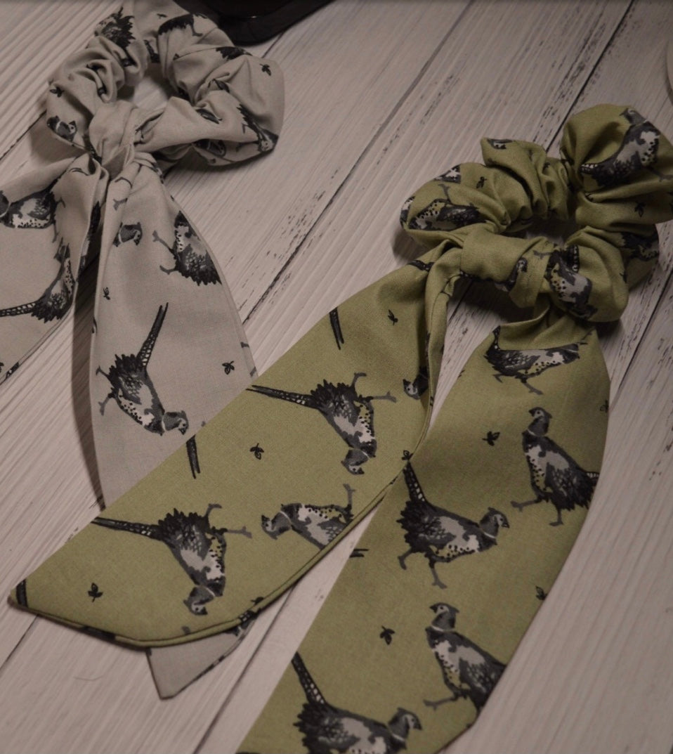 Pheasant scrunchie with tails
