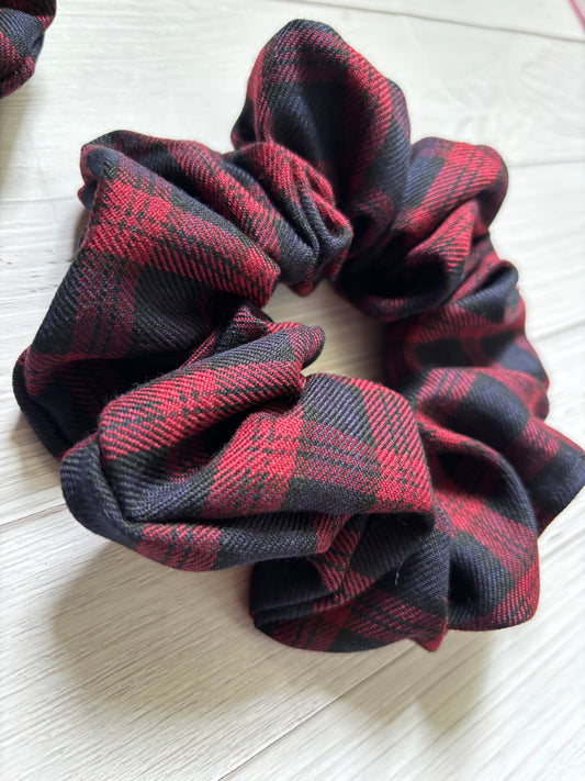 Red and Navy tartan scrunchie