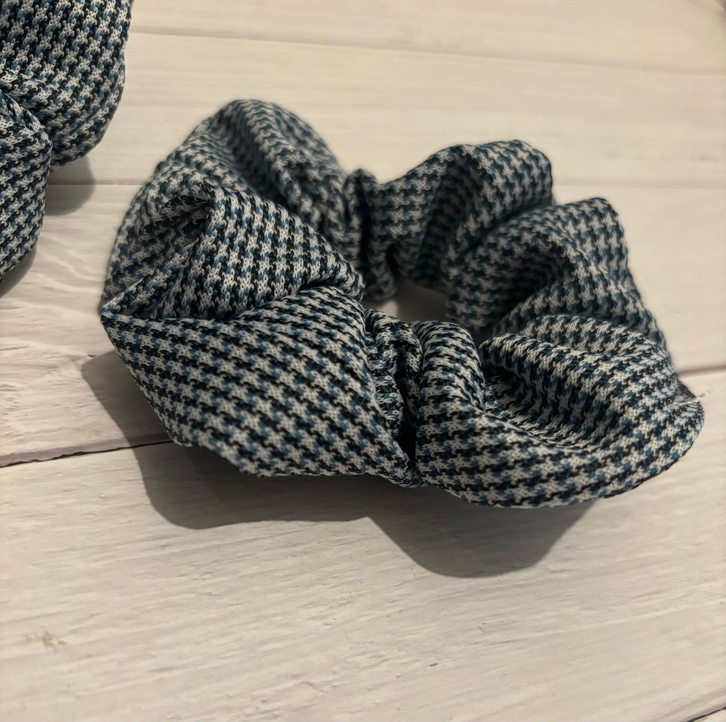 Blue checked scrunchies