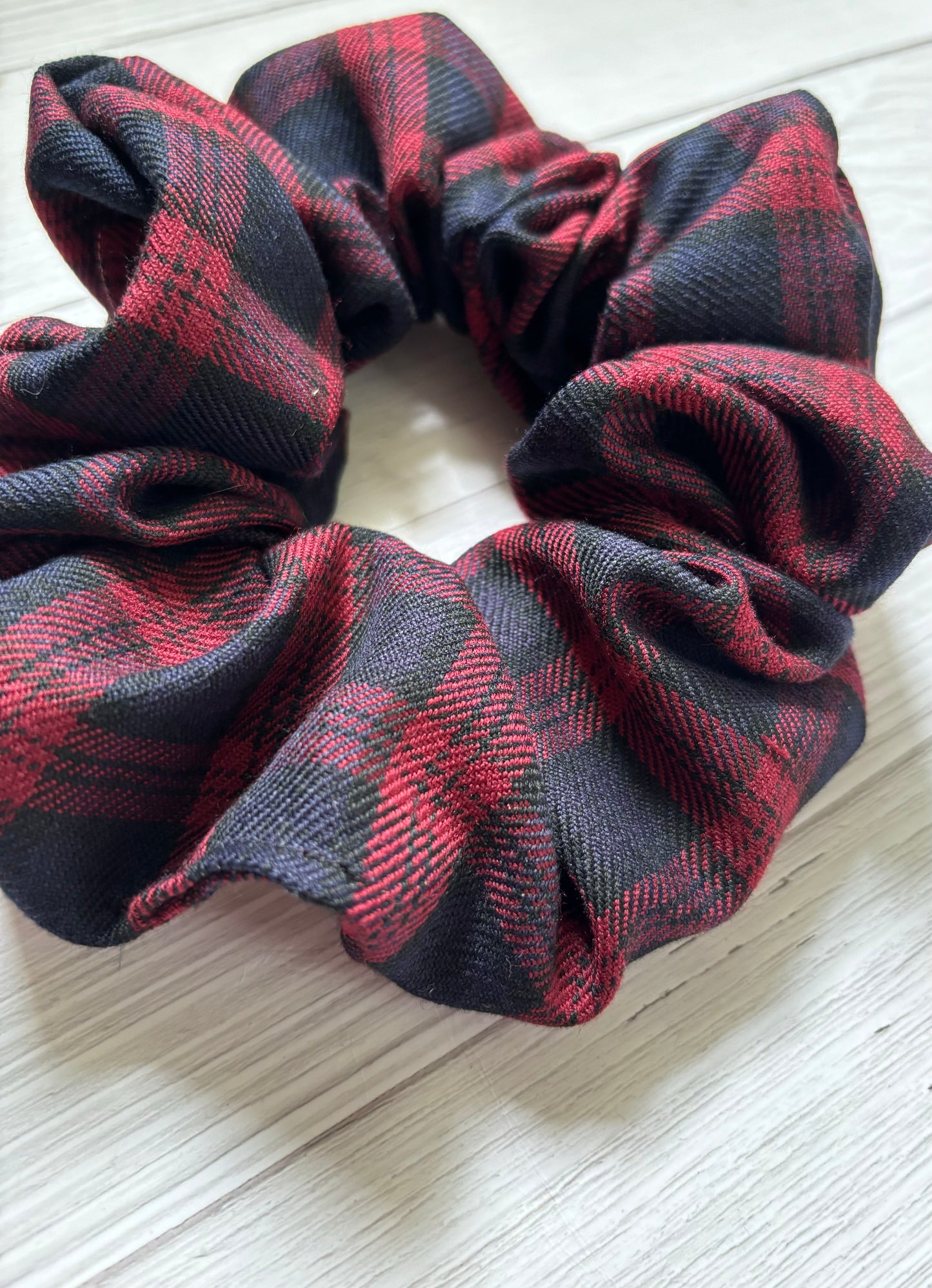 Red and Navy tartan scrunchie