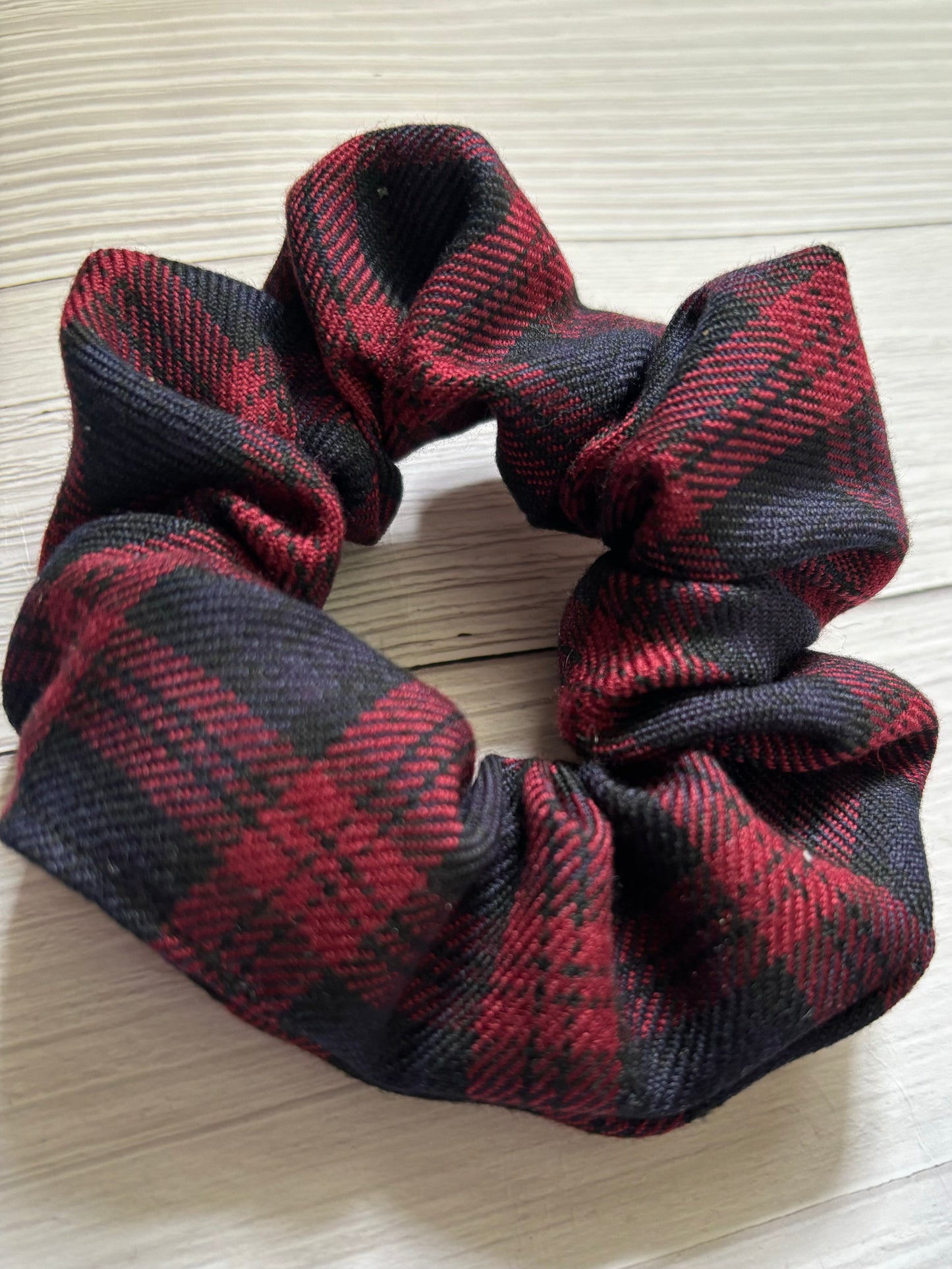 Red and Navy tartan scrunchie