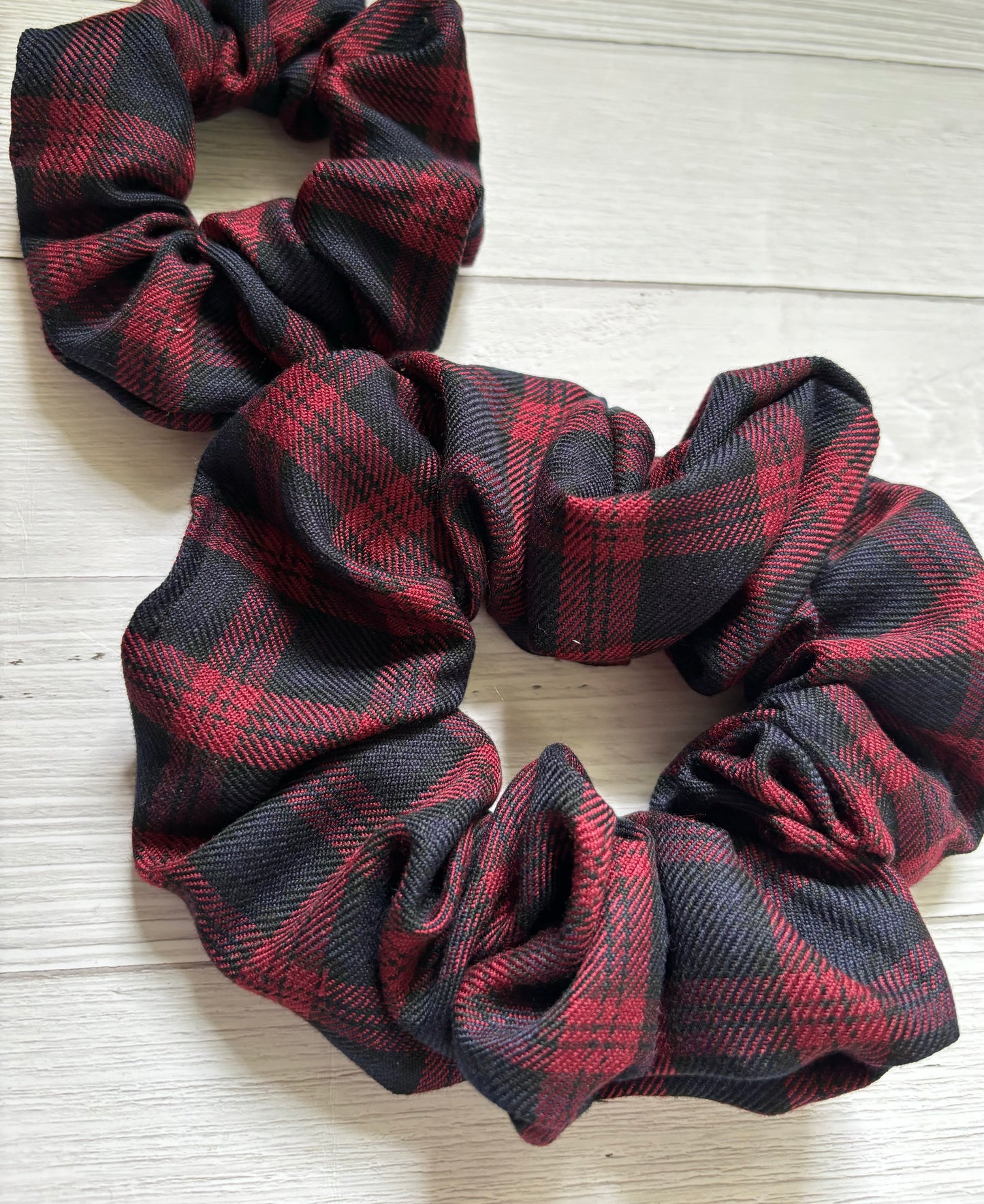 Red and Navy tartan scrunchie