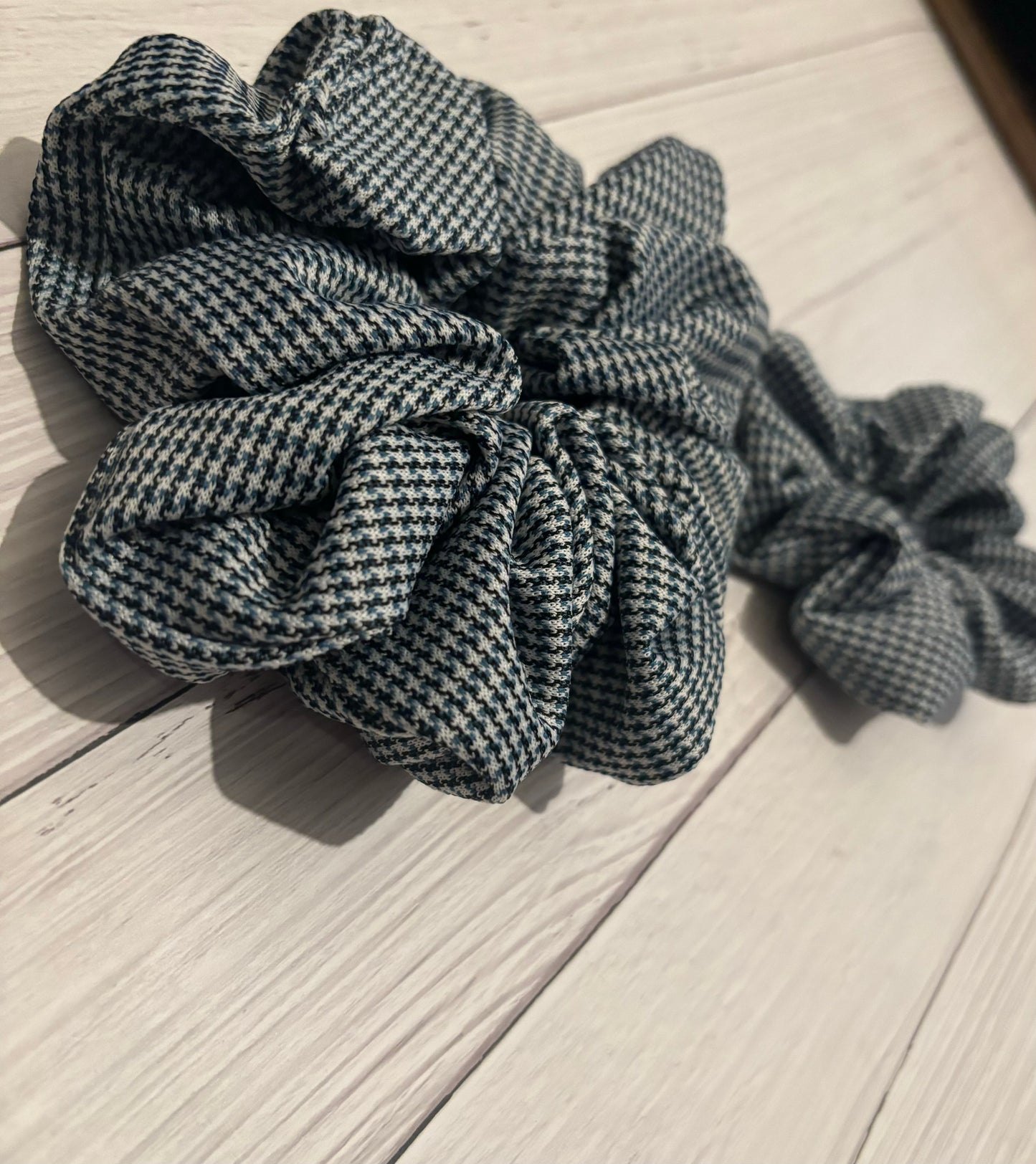 Blue checked scrunchies